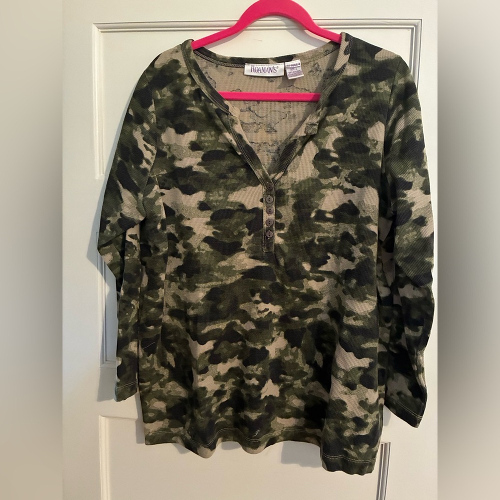 Roaman's Olive and Beige Patterned Top